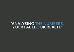 analysing the numbers, your facebook reach. Text on a grey background for a blog post.